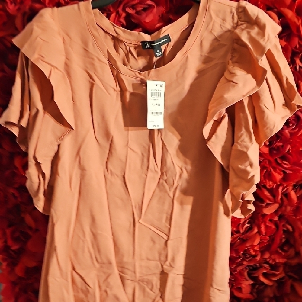 INC NWT Elegant Women's Ruffle Sleeve Top - Salmon Size XLarge